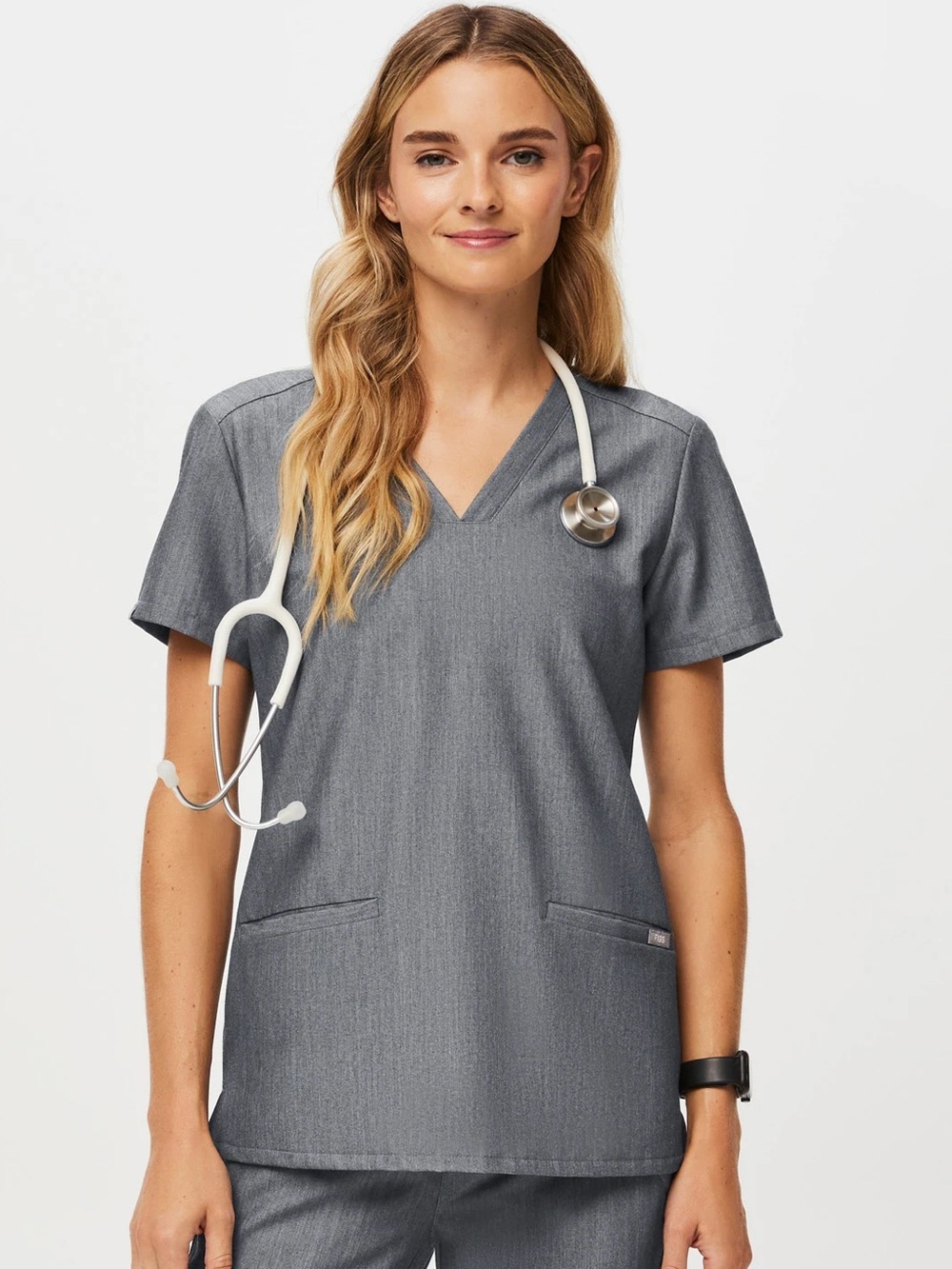 Figs Gray Casma 3-pocket Scrub Top MEDIUM
